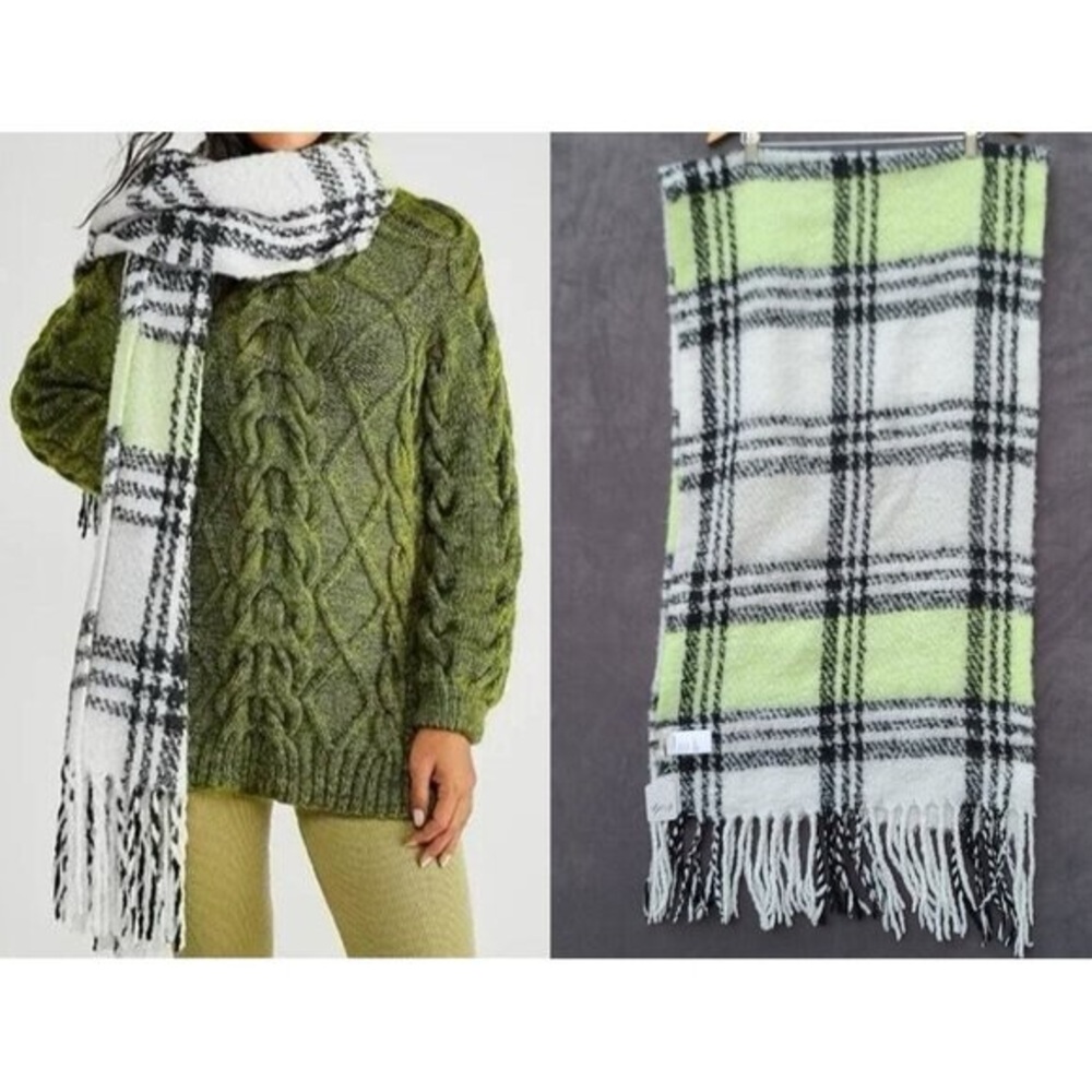 Free People Plaid Homecoming Blanket Scarf 
Black and green